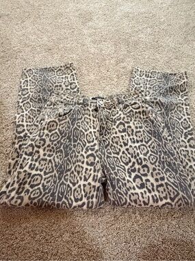 AKIRA Leopard Print Jeans in Beige and Black